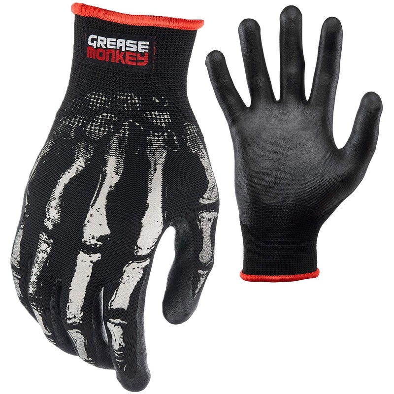 Grease Monkey Bone Series Foam Nitrile Mechanic Gloves with Grip, Work Gloves and All Purpose Gloves, Bones, Large Black - Image 1